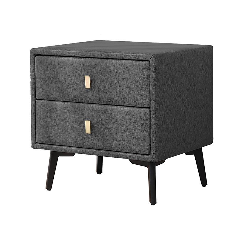 Faux Leather Night Table Modern 20 Inch H 2-Drawer Storage Legs Included Nightstand