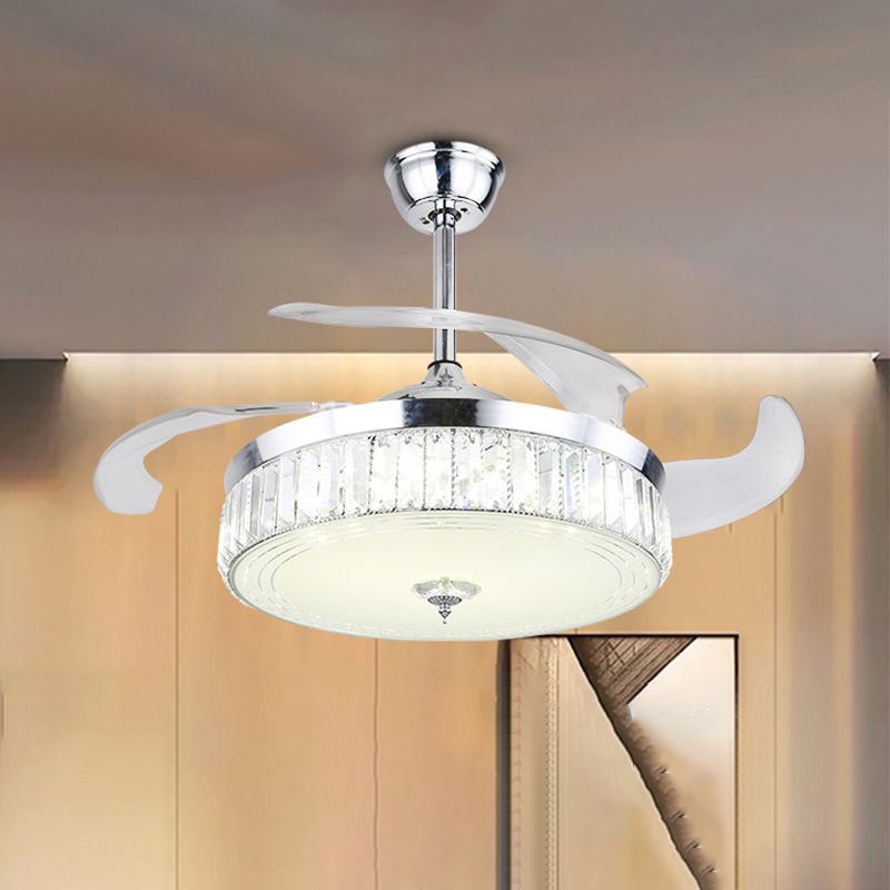 Cirkel hanger ventilator verlichtingsarmatuur minimalistische kristallen rechthoek 19 "W LED Restaurant Semi Flush in Chrome, 3 Blades