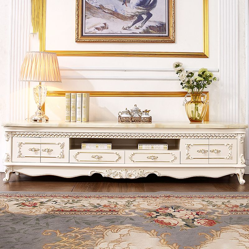 Glam Media Console Marble Open Shelving TV Stand for Living Room