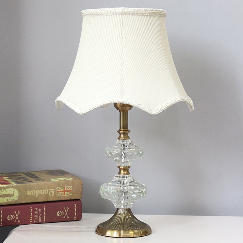 Flare Shade Fabric Desk Light Contemporary 1 Head White Night Table Lamp for Bedroom