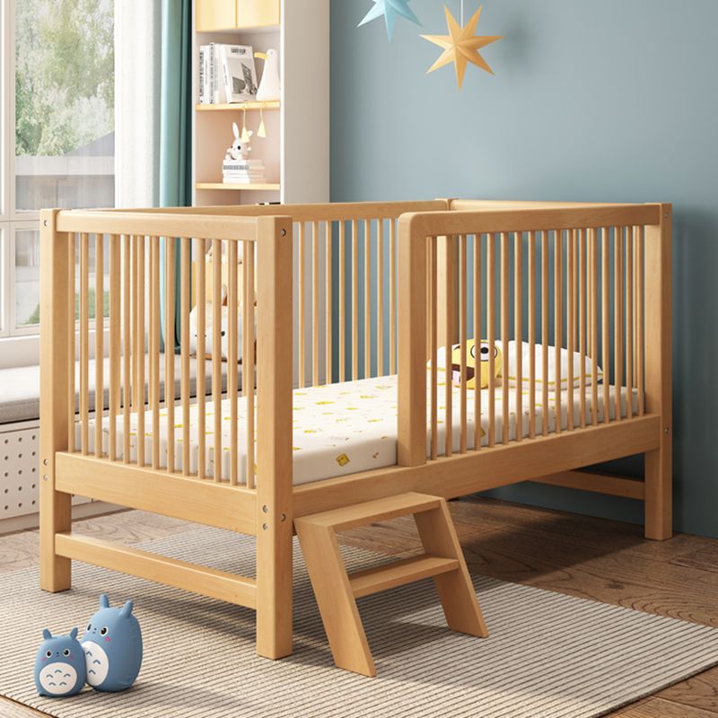 Solid Wood Baby Crib Farmhouse Beech Nursery Bed with Guardrails