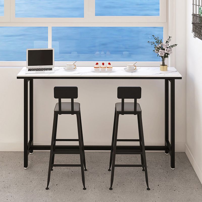 Modern White and Black Bistro Table Rectangle Footrest Cocktail Bar Table