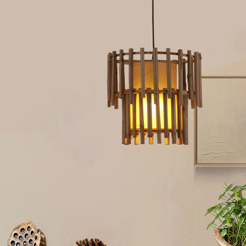 Rustique Cylindre Drop Pendant Bamboo 1-Light Living Room Hanging Lightture en beige