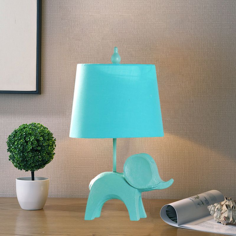 Cartoon 1 Bulb Table Lamp Pink Elephant/Peacock Blue/Yellow Rhinoceros Nightstand Light with Drum/Flared/Chevron Fabric Shade