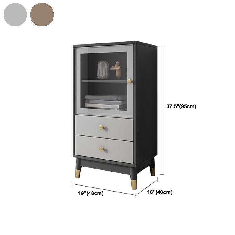 Modern Storage Cabinet Faux Wood Display Cabinet with Glass Doors for Bedroom, 19"L X 16"W