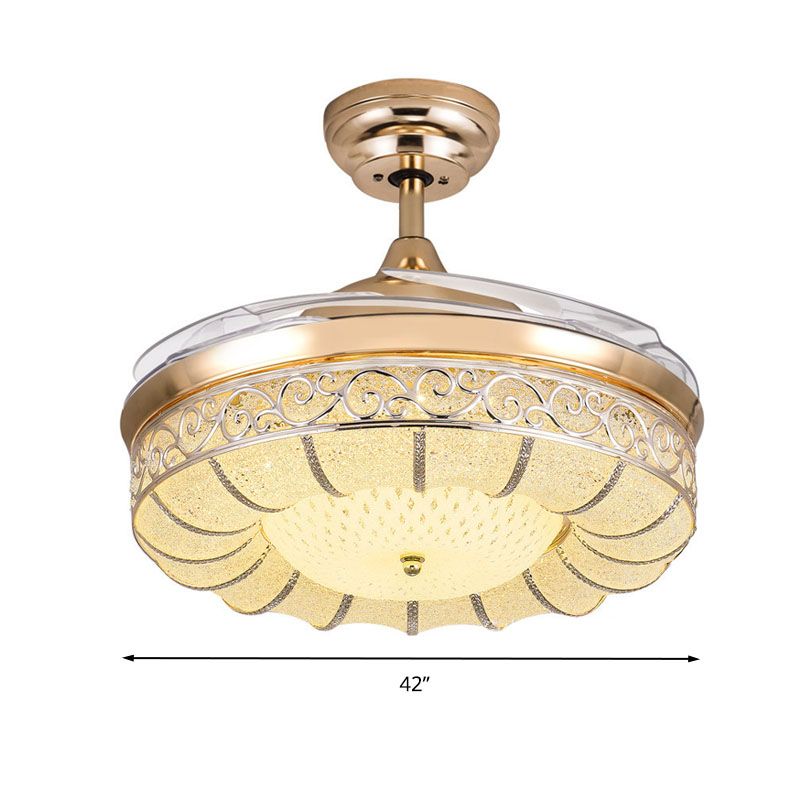 36"/42" W Rose Gold Round Semi Flush Mount Contemporary LED Dimple Crystal Ceiling Fan Light with Frequency Conversion/Remote Control/Wall Control