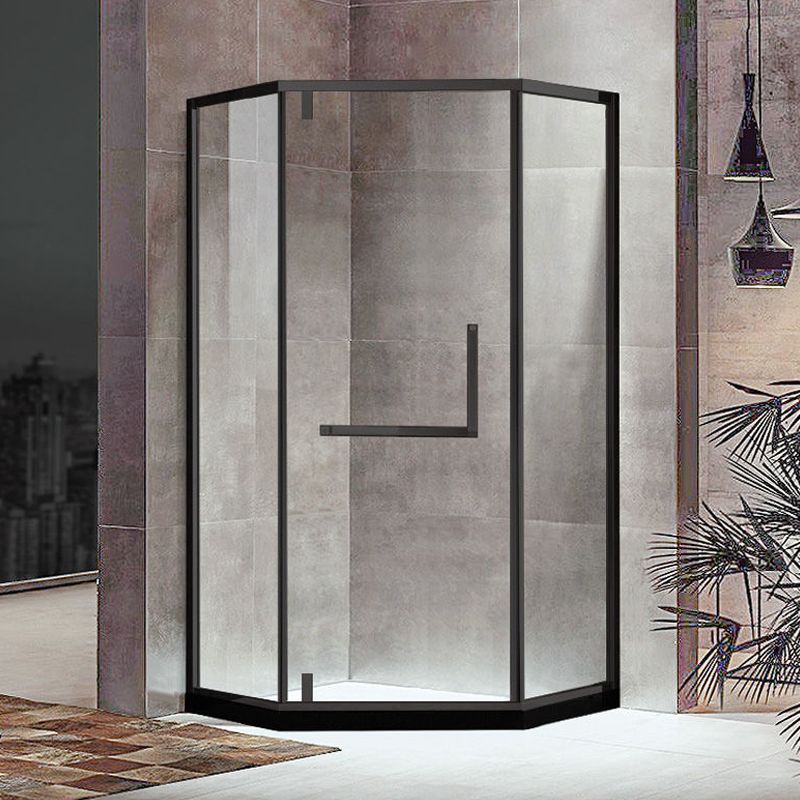 Contemporary Black Shower Enclosure Neo-Angle Semi-Frameless Clear Shower Enclosure