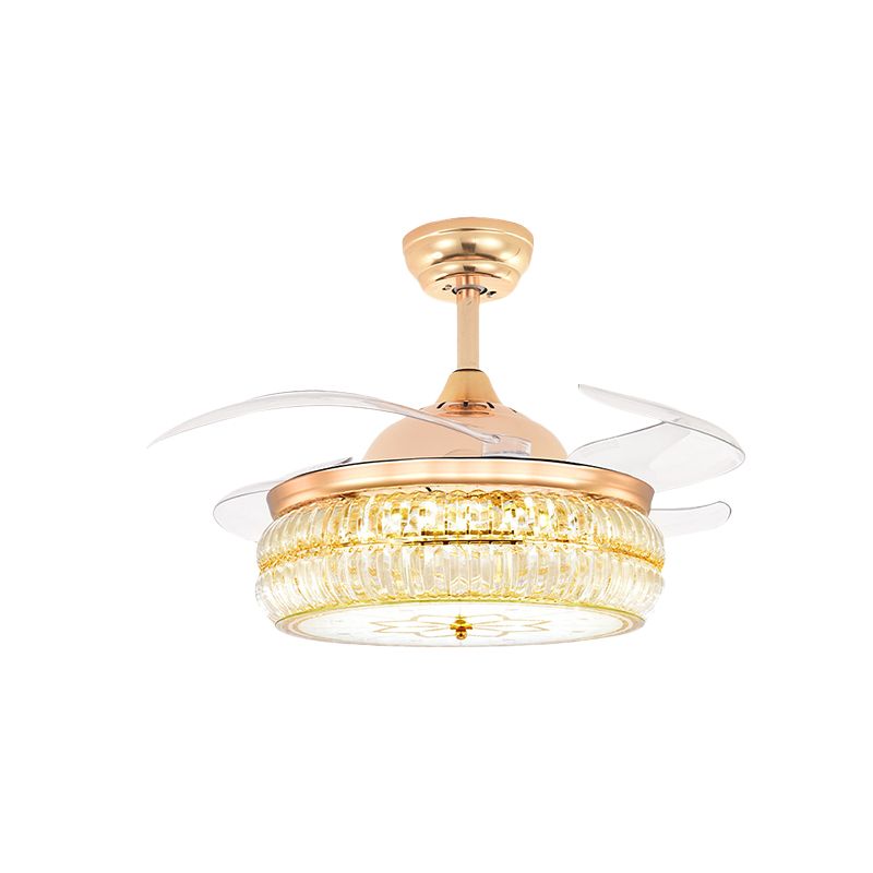 Cut Crystal Gold Semi Flush Mount Light Drum 4 Blades 42.5" Wide Modernist LED Ceiling Fan