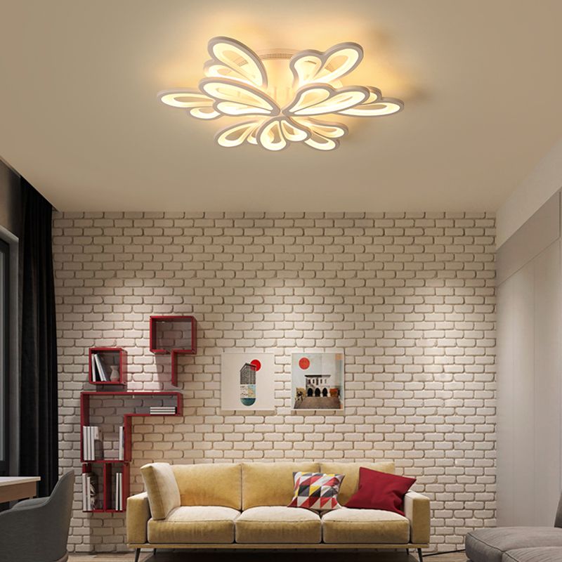 21.5"/23.5"/25.5" Wide Modern Floral LED Flush Lighting Acrylic 3/5/9 Heads Living Room Ceiling Mount Light Fixture in Warm/White/Natural Light