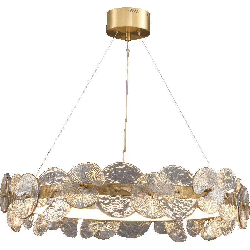 American Style Chandelier Light Fixture Round Metal Glass Chandelier in Gold