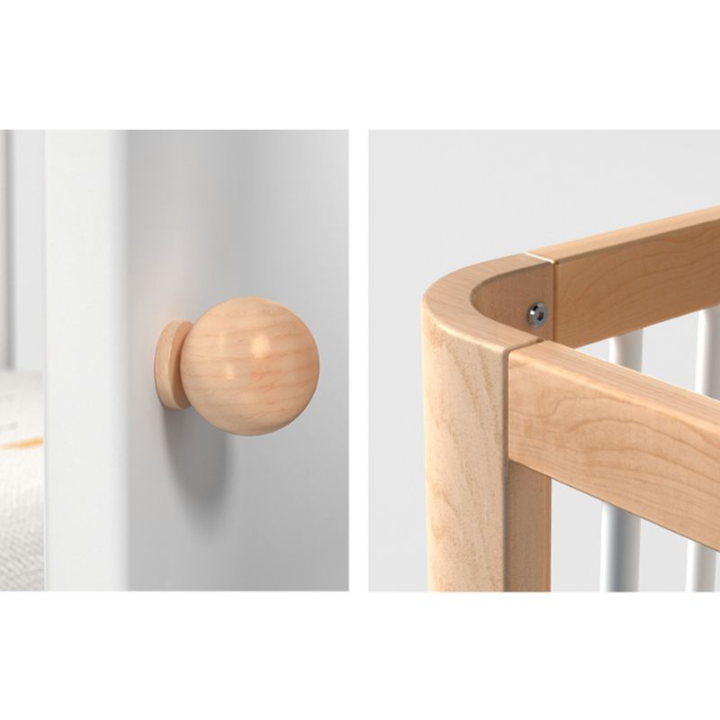 Scandinavian with Casters/Wheels Crib Light Wood with Guardrail Nursery Crib