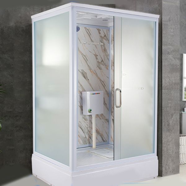 Tempered Glass Single Sliding Shower Enclosure White One Piece Frame Shower Enclosure