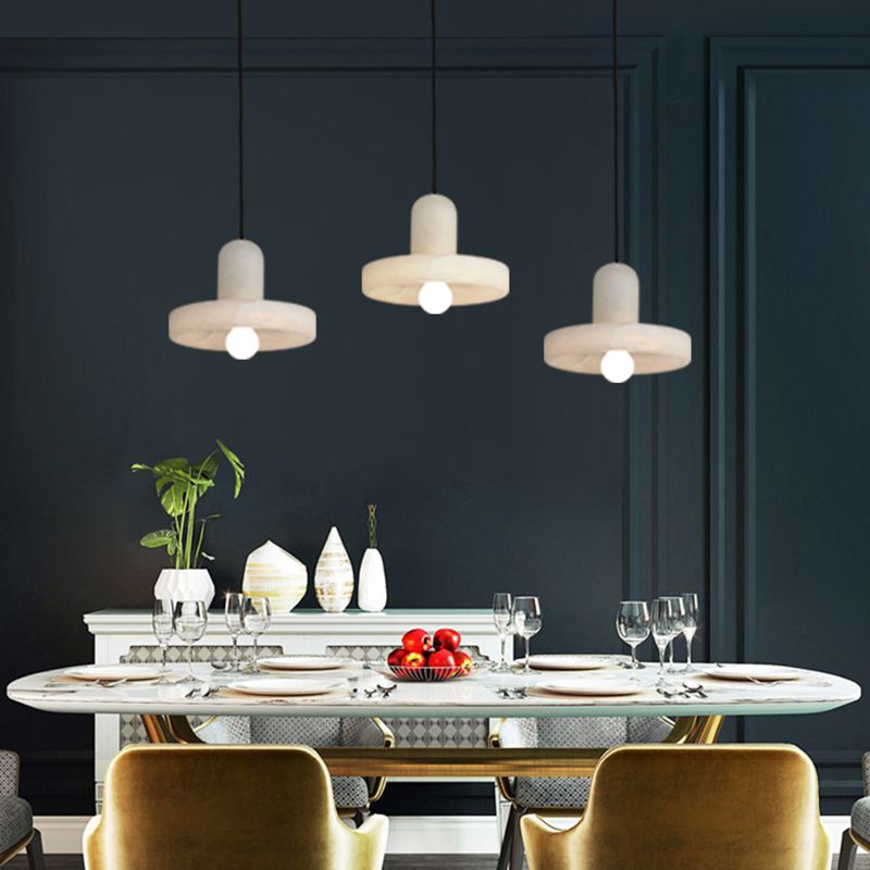 White Hat Shaped Suspension Light Nordic Mica Pendant Ceiling Lamp for Dining Room