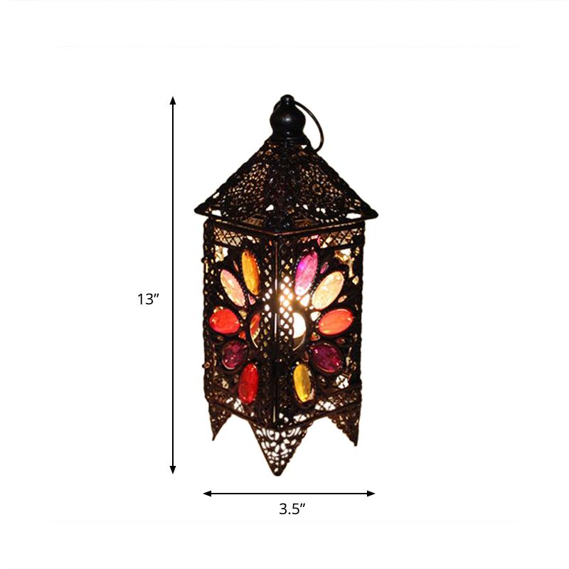 Bohemian Lantern Night Night Table Lampe 1 Bulbe Metal Night-tands Éclairage en violet / rouge pour le salon