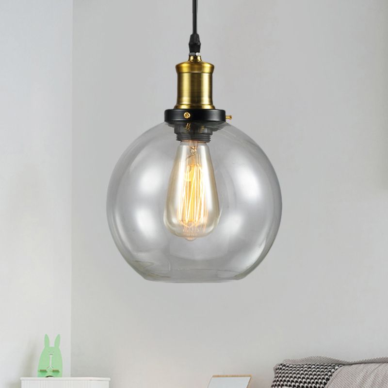 Laiton 1 lumière suspendue plafonnier vintage vintage en verre transparent Cone / globe pendentif éclairage pour le salon