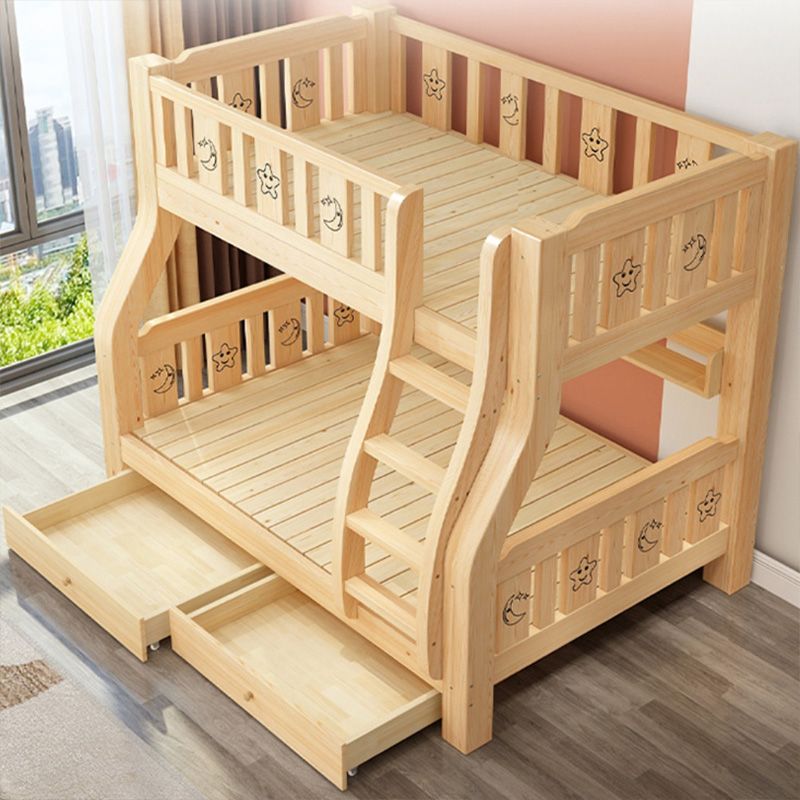 Contemporary Bunk Bed Solid Wood No Theme with Drawers with Guardrail Natural