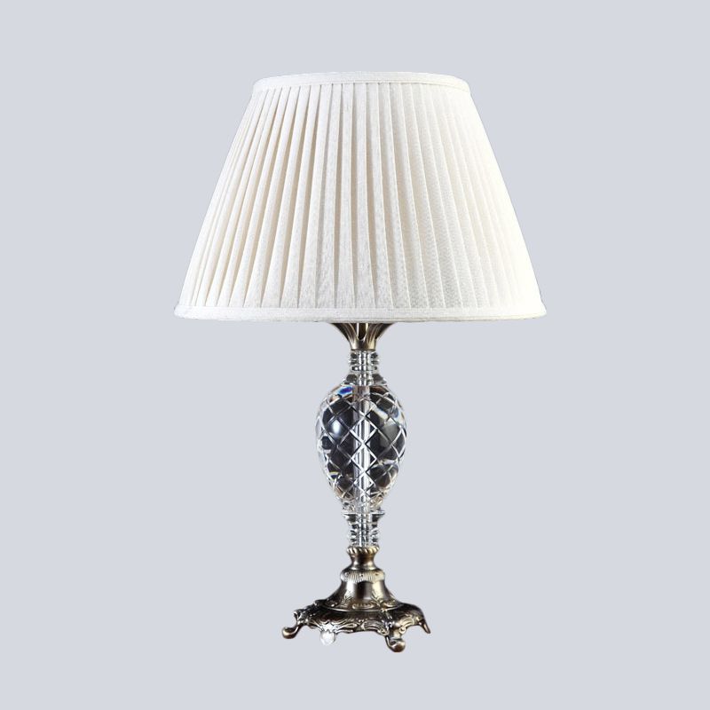 Pleated Fabric Desk Lamp Modern 1 Head White Task Light with Sculpted Bronze Metal Base