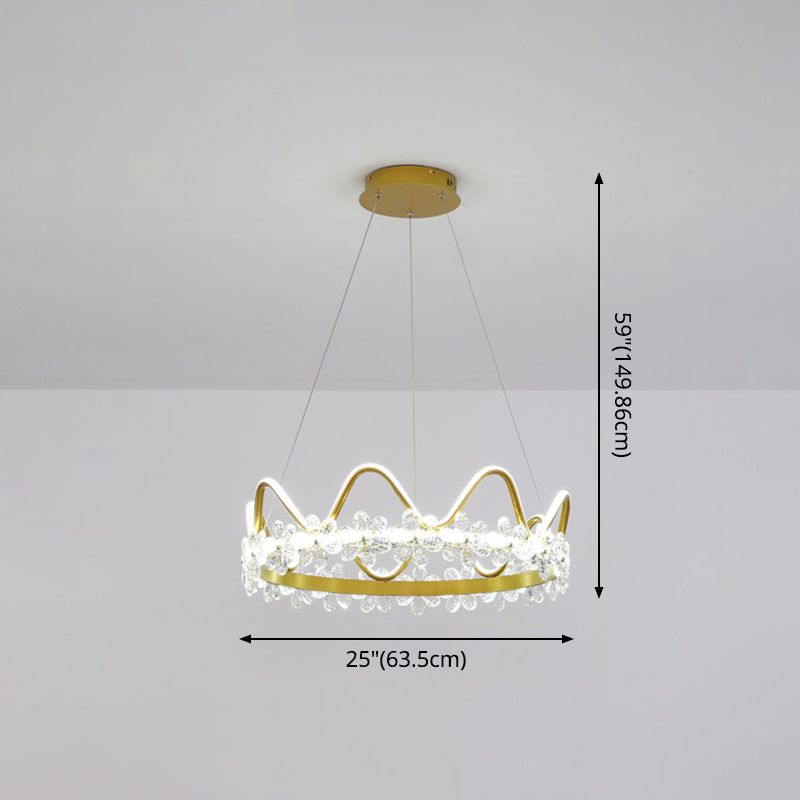 1 Light Crown Hanging Pendant Light Nordic Style Crystal Suspended Lighting Fixture for Living Room