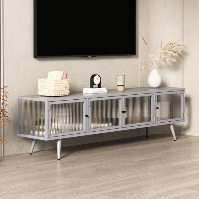 Modern Metal TV Media Stand Enclosed Storage TV Console with Doors for Living Room