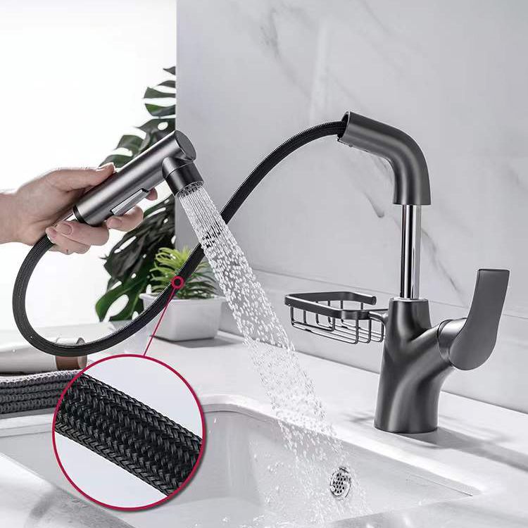 Lever Handles Sink Faucet Circular Swivel Spout Brass Bathroom Sink Faucet