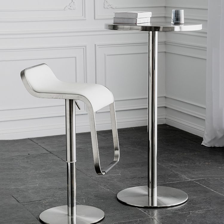 Modern Silver Metal Counter Table with Round Table Top Silver Pedestal Table