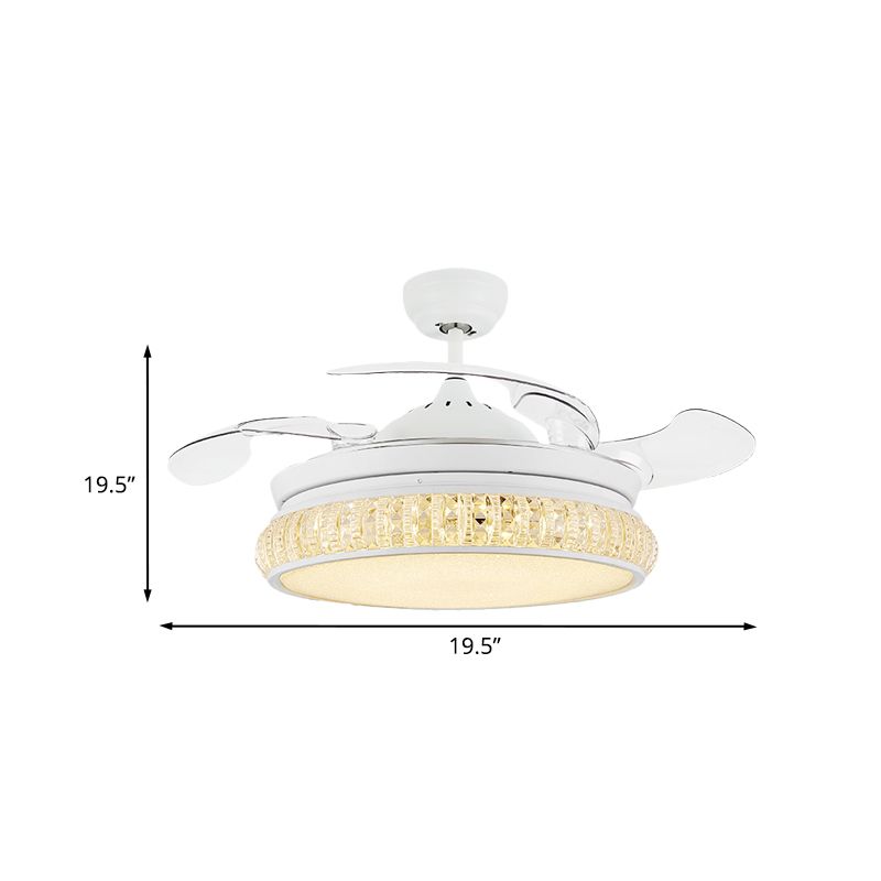 3-Blade Crystal Circle Fan Light Fixture Modern Living Room 19.5" Wide LED Semi Flush Mounted Lamp in White