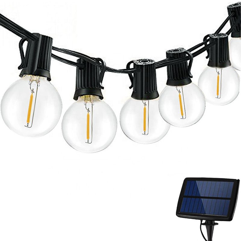 G40 Glass Bulb Festive Light String Industrial Black LED Solar Outdoor Light with USB Charging Port