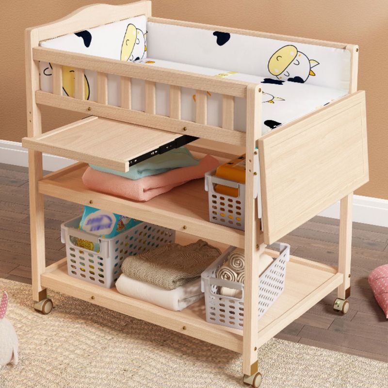 Flat Top Baby Changing Table Solid Wood with Storage Shelf and Wheel