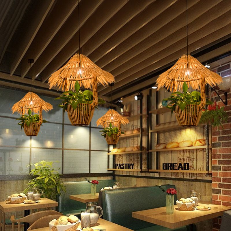 1 hoofd Rattan hanglamp verlichting industrieel bruin hut planten potrestaurant slinger licht licht