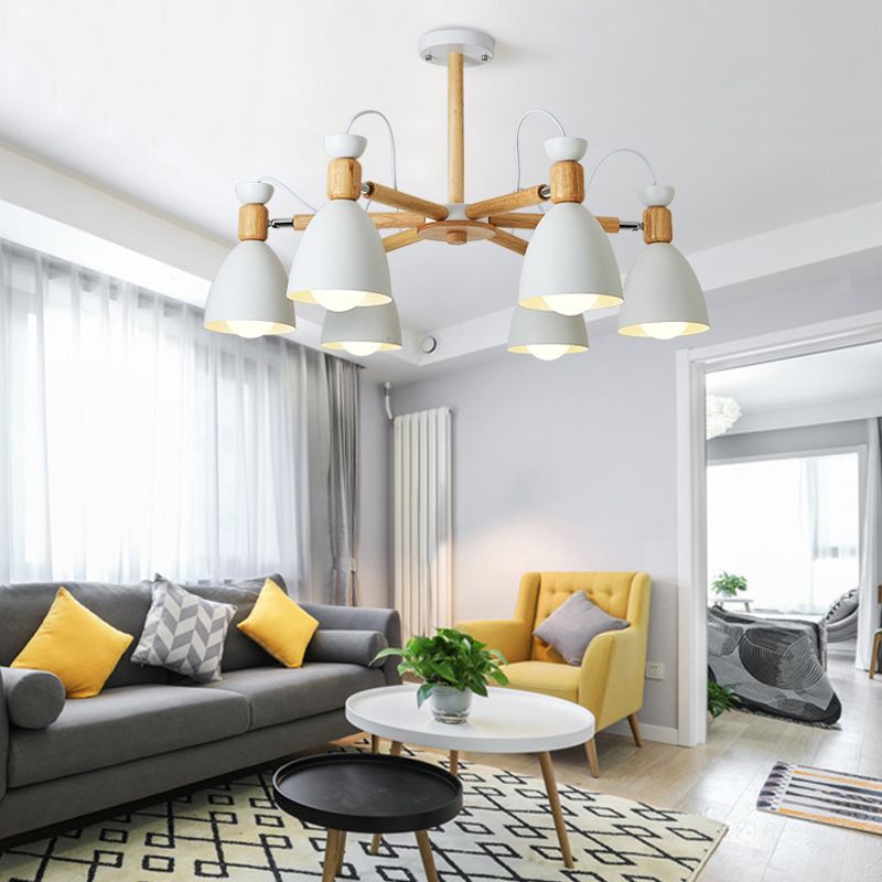 Wrought Iron Sputnik Pendant Light in Modern Creative Style Wooden Macaron Hanging Lamp for Interior Spaces