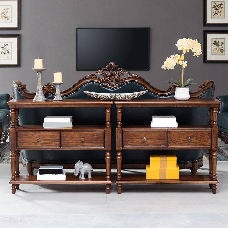 Mid-Century Modern Console Table with Rubbered Wood 4 Legs and 2 Drawers