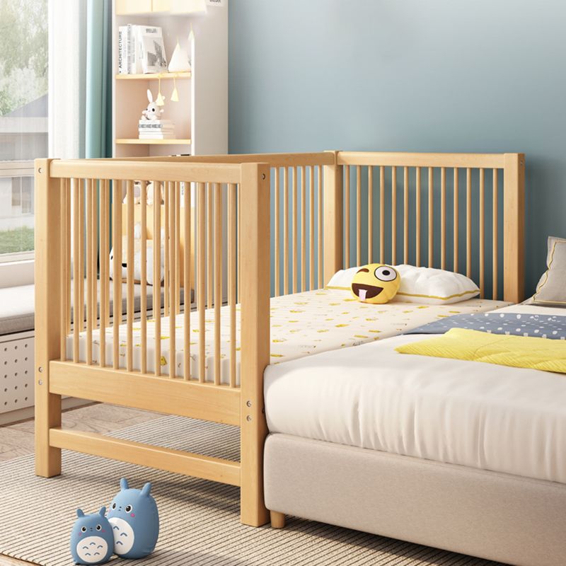 Solid Wood Baby Crib Farmhouse Beech Nursery Bed with Guardrails