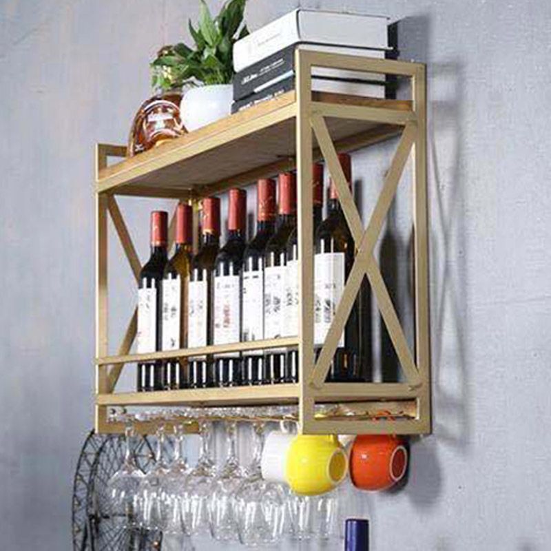 Steel Wine Rack Modern Wall Mounted Wine Holder Rack with Shelf