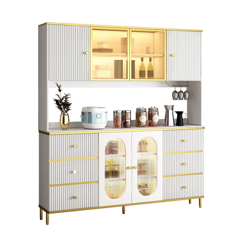 Modern Wood Dining Hutch Glass Doors Storage Cabinet with Doors for Living Room