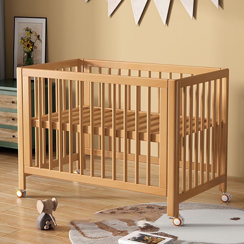 Light Wood Baby Crib 2-in-1 Convertible Crib Nursery Bed with Guardrail