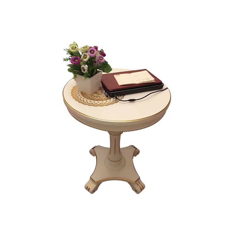 French Country Style Pedestal End Table White / Brown Round Wood Side End Table