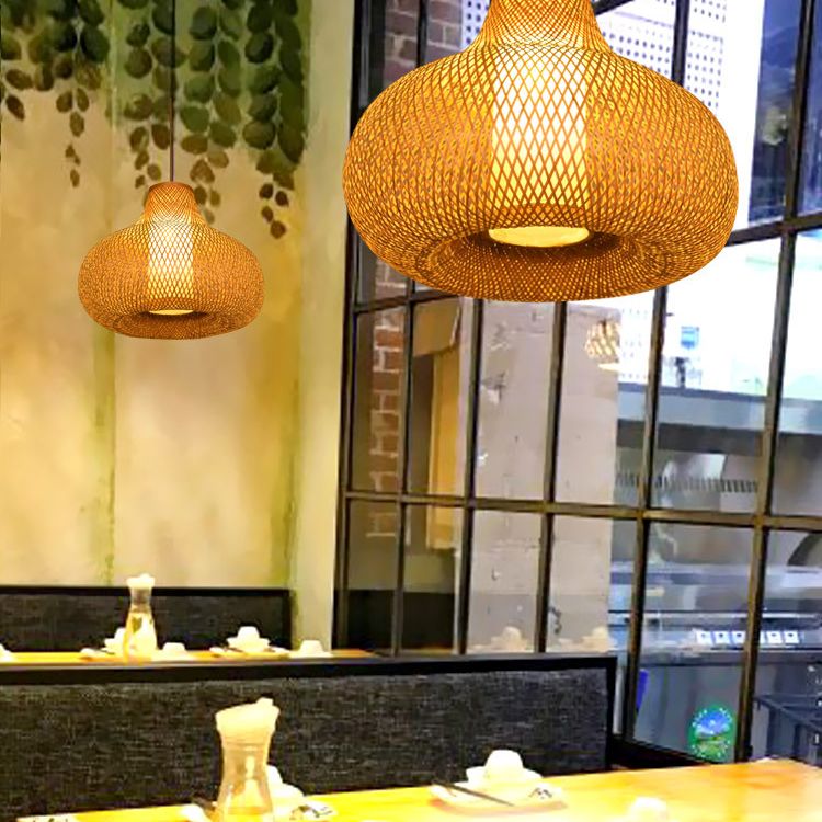 Fissaggi di illuminazione a sospensione a forma di pera cinese Rattan Appedisci la luce con cavo sospeso per il ristorante