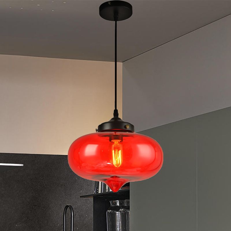 Hedendaagse uien hanger lichtgrijs/rood/geel glas 1 hoofd restaurant opgehangen plafondarmatuur