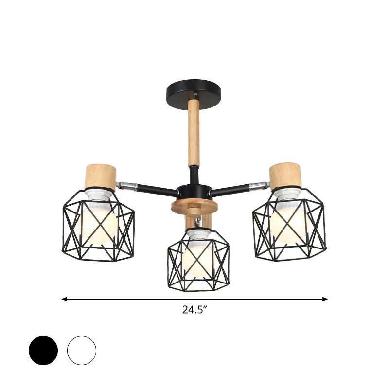 Iron Drum Wire Frame Chandelier Living Room 3/6/8-Light Modern Style Pendant Lighting in Black/White