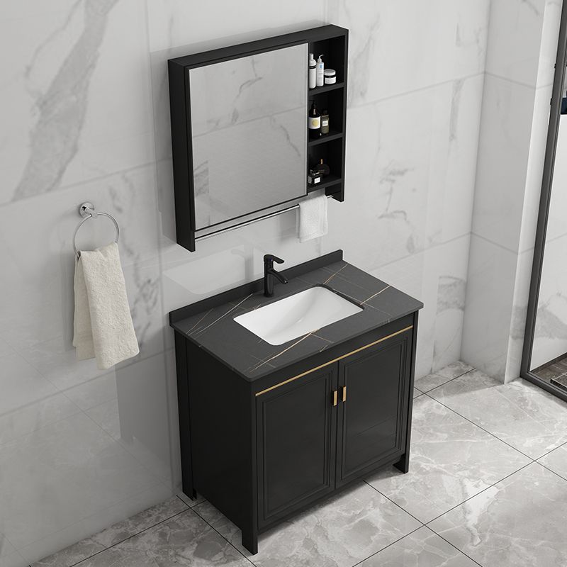 Black Bath Vanity Single Sink Metal Frame Mirror Vanity with Soft Close Door