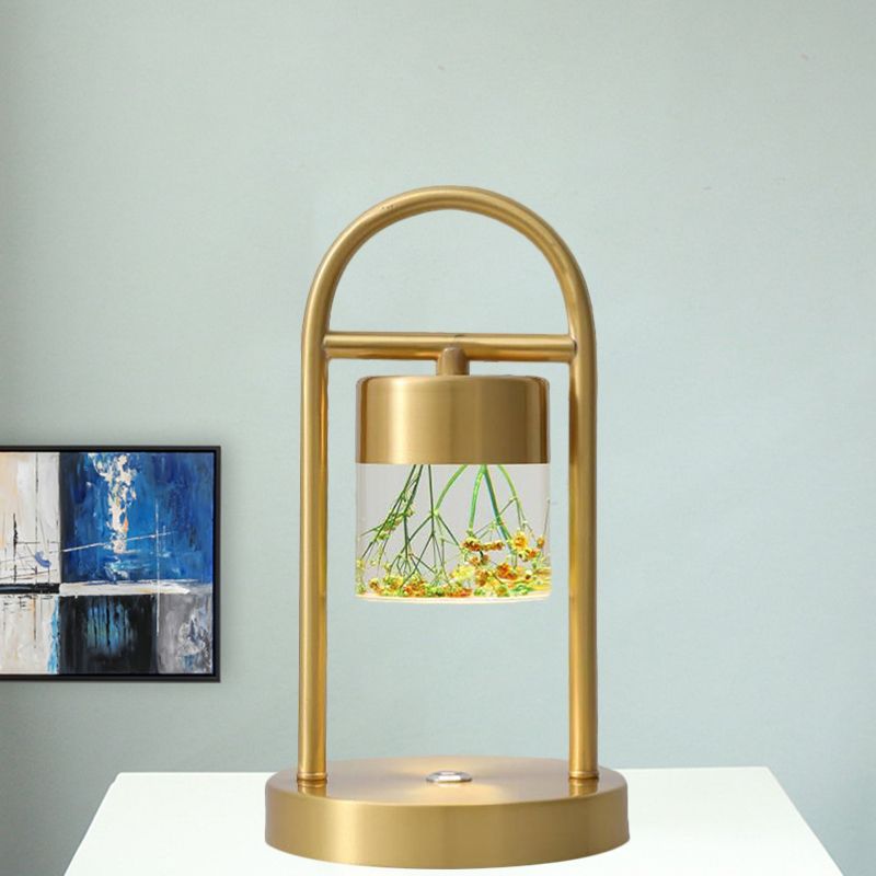 Gold Column Table Lamp Simplicity Clear Glass LED Desk Light with U-Shaped Metal Frame