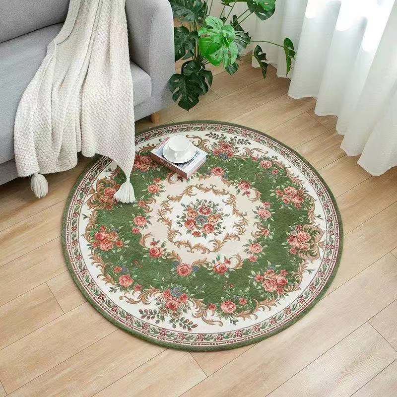 Green Traditional Rug Polyester Flowers Indoor Rug Washable Rug for Living Room