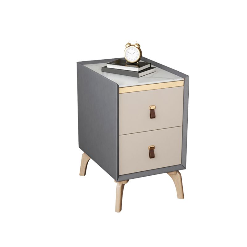 Contemporary Bed Nightstand Stone Bedside Cabinet with 2 Drawers