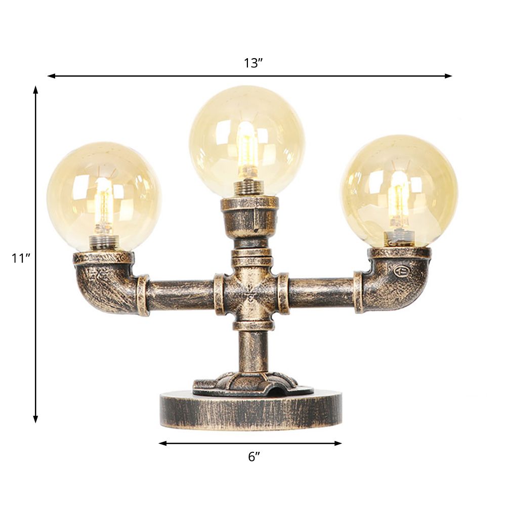 Clear/Amber Glass Antique Bronze Desk Light Globe 2/3-Light Industrial Task Lighting with Base