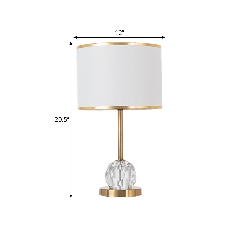 1 Light Drum Shade Table Light Traditional Fabric Night Stand Lamp in Gold with Orb Bevel Cut Crystal Decor