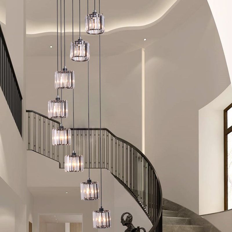 Geometrical Shade Staircase Suspension Light Glass Contemporary Multi Light Pendant