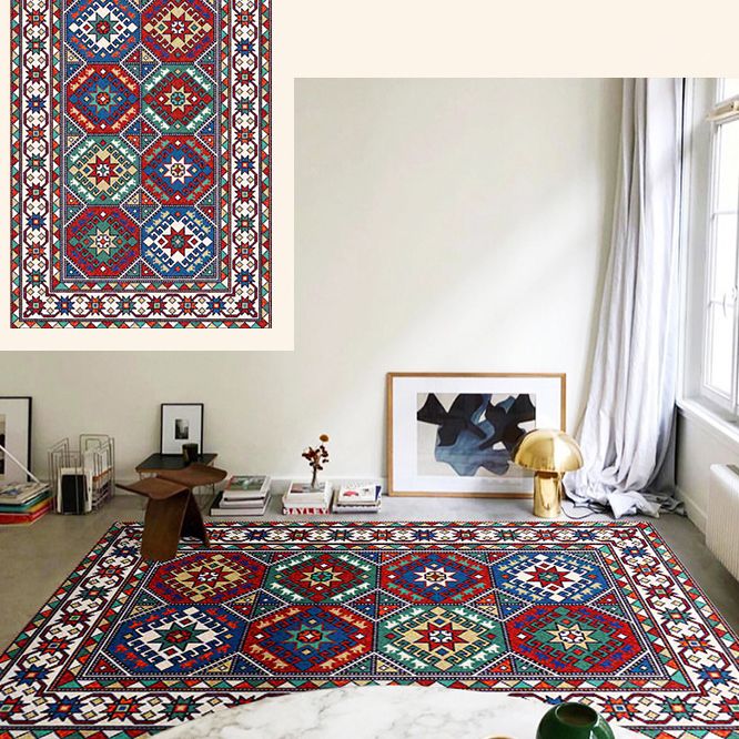 Brightly Colored Moroccan Area Rug Traditional Floral Printed Floral Printed Polyester Non-Slip Backing Carpet for Living Room