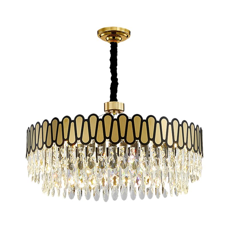 LED Circular Ceiling Pendant Light Contemporary Gold Facing Clear Crystal Drops Chandelier Lighting