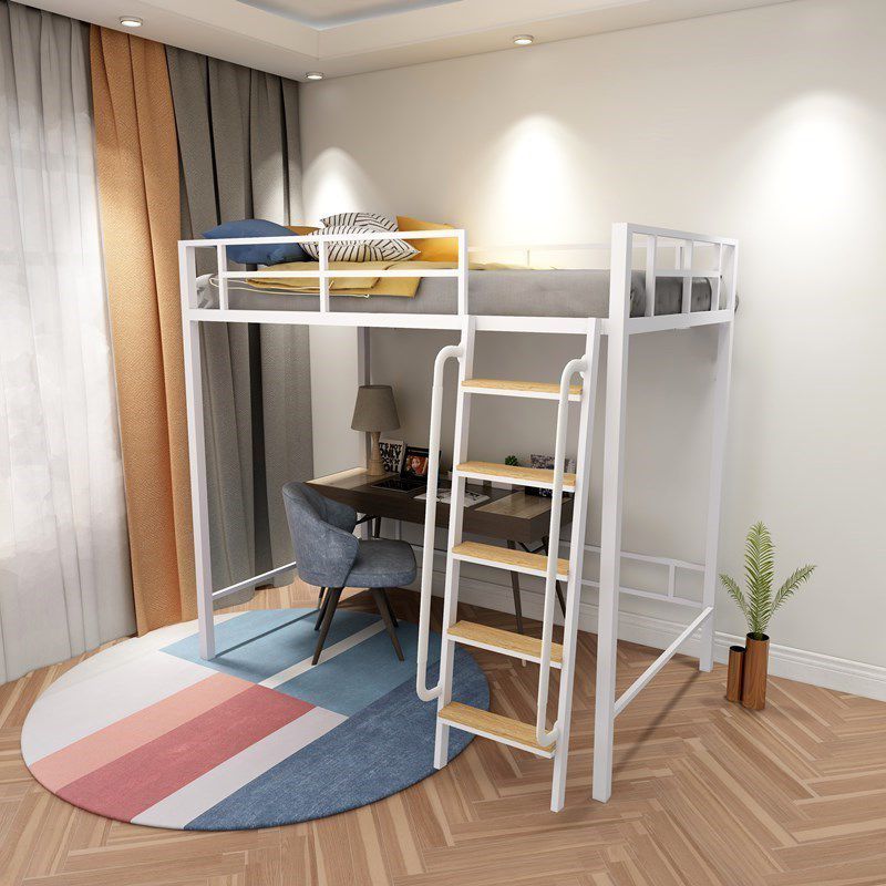 Modern Loft Bunk Bed Open Frame Metal Standard Bed with Wood Accent