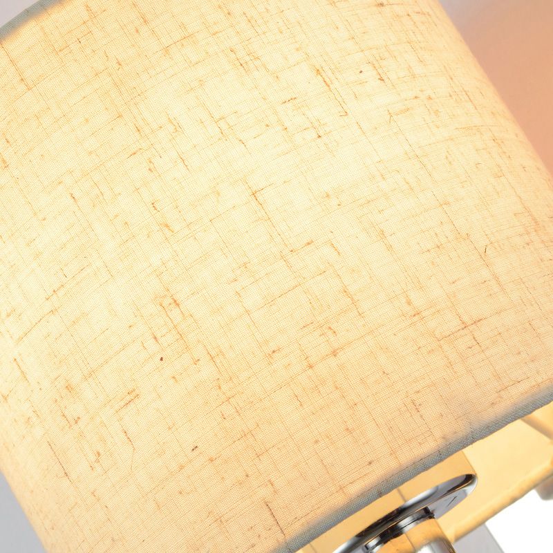 Beige Cylinder Reading Floor Lamp Modernism Fabric LED Standing Light for Living Room